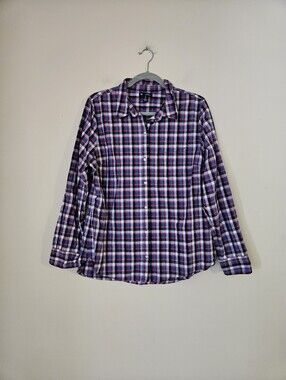 GAP Women's Plaid Button-Down Shirt - Navy & Red, Size Large
